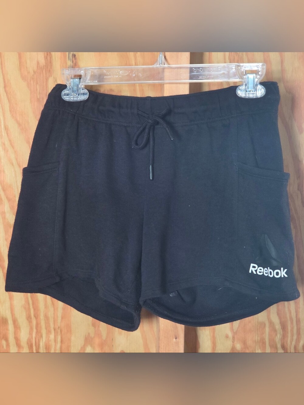 Reebok Black French Terry Athletic Shorts Drawstring Pockets Size XS